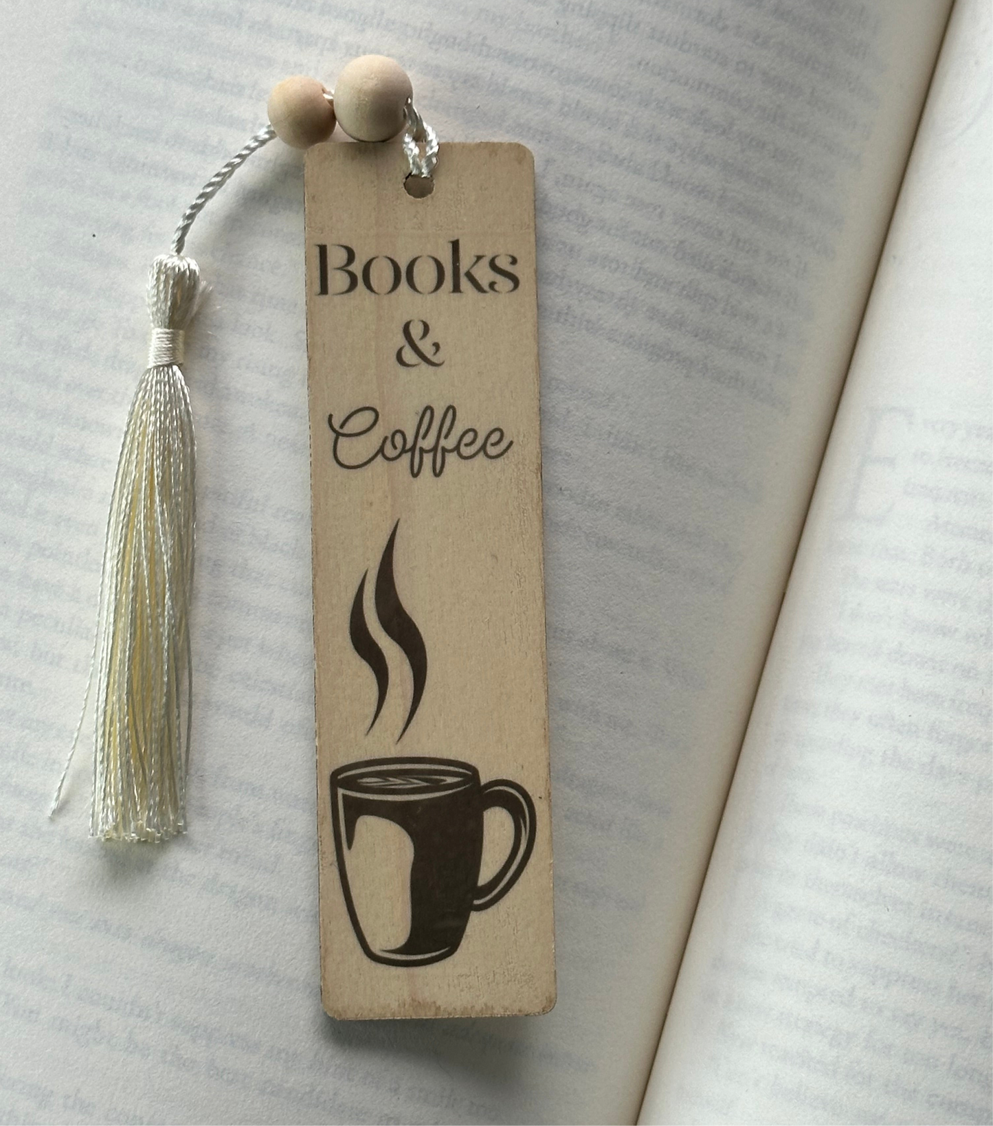 Books & Coffee - Wood Bookmark - (Linen)