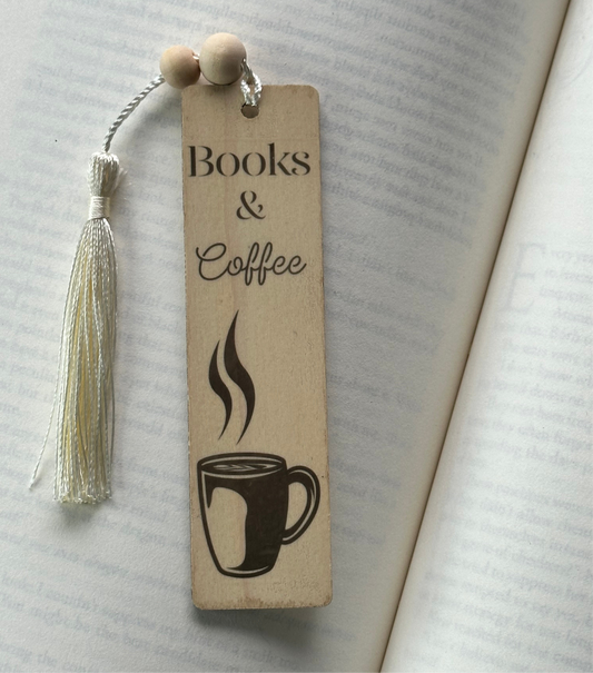 Books & Coffee - Wood Bookmark - (Linen)