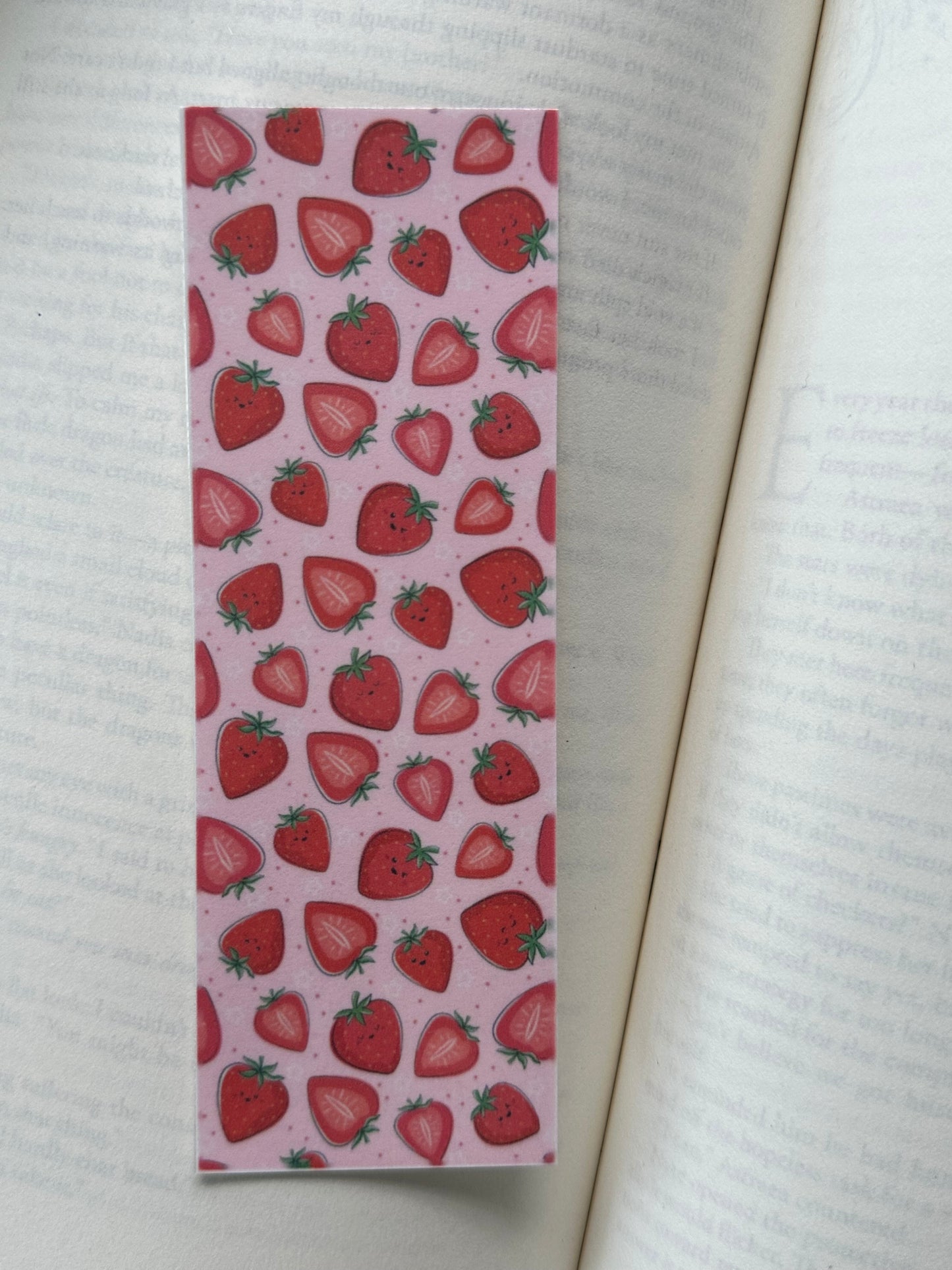 Strawberries (Pink BG) - Bookmark