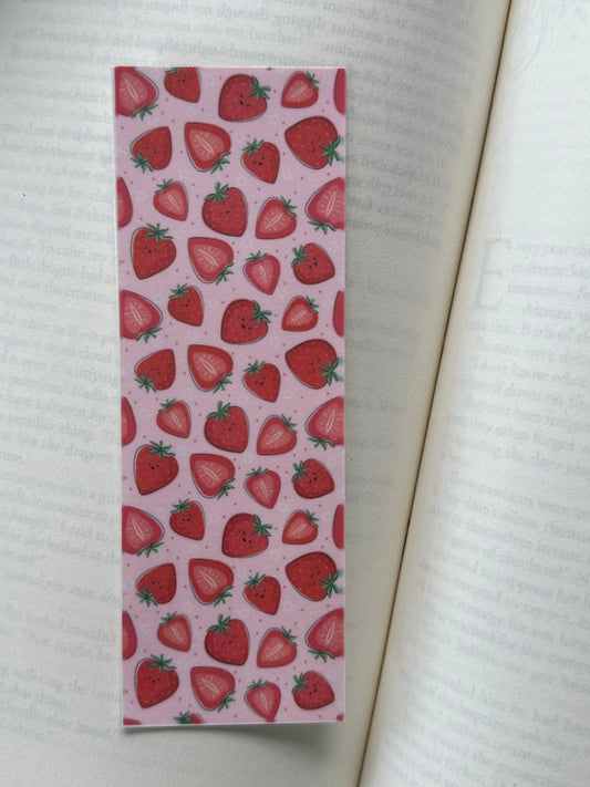Strawberries (Pink BG) - Bookmark