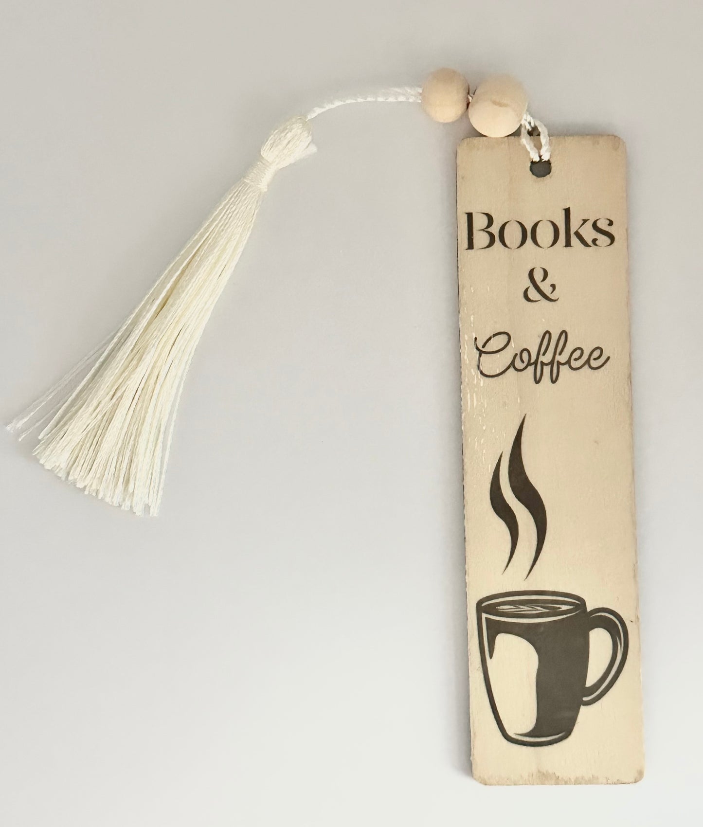 Books & Coffee - Wood Bookmark - (Linen)