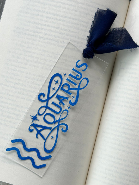 Zodiac - Aquarius - Acrylic Bookmark (Blue Glitter)