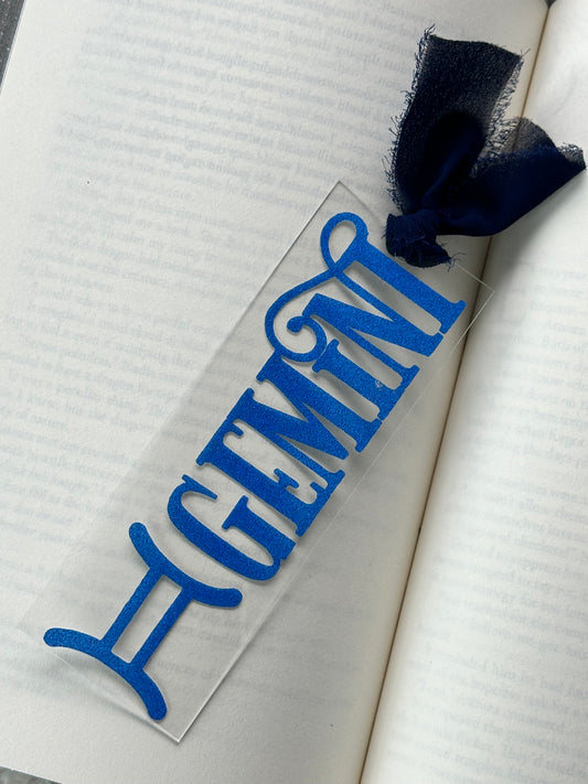Zodiac - Gemini - Acrylic Bookmark (Blue Glitter)