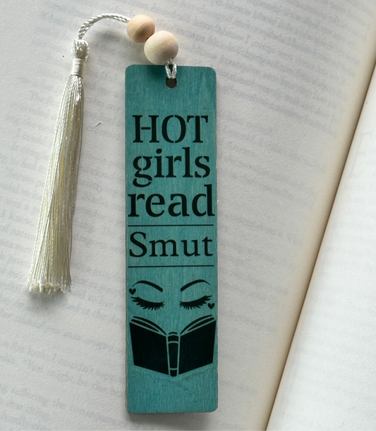 Hot Girls Read Smut - Wood Bookmark - (Antique Aqua)
