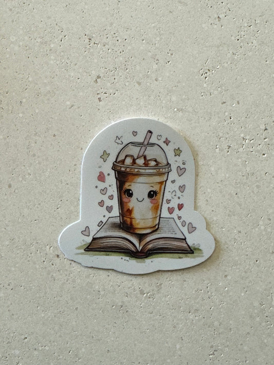 Cute Iced Coffee And Books - Sticker
