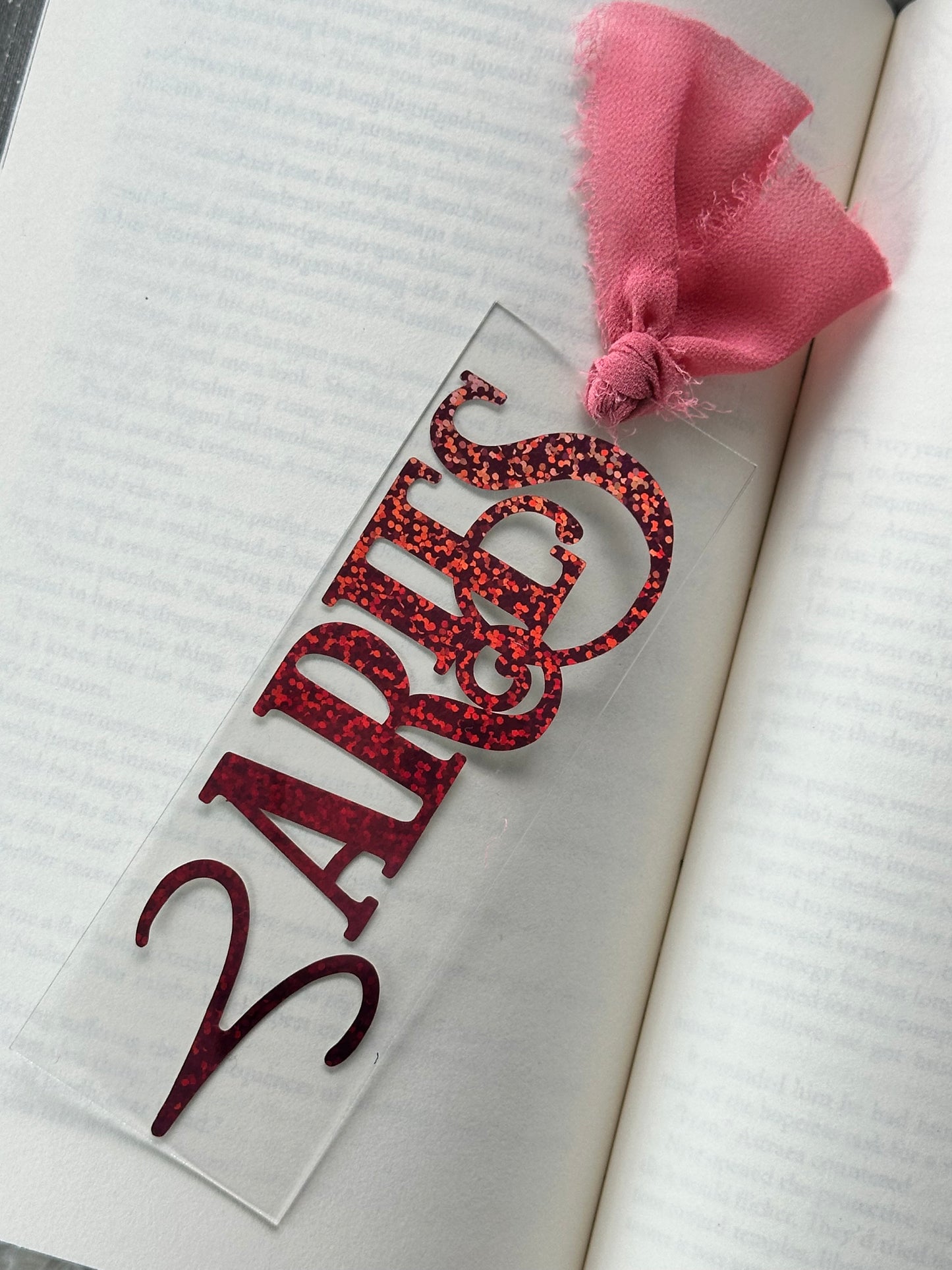 Zodiac - Aries - Acrylic Bookmark (Pink Holographic Glitter)