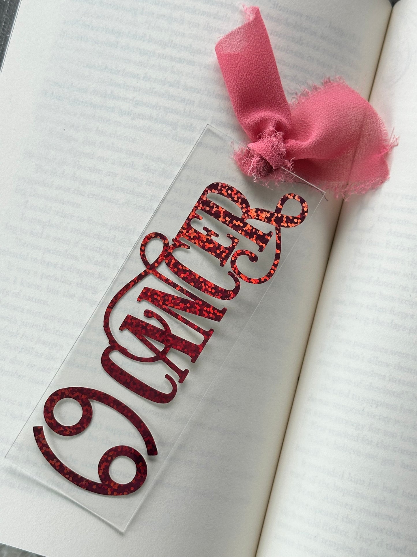 Zodiac - Cancer - Acrylic Bookmark (Pink Holographic Glitter)