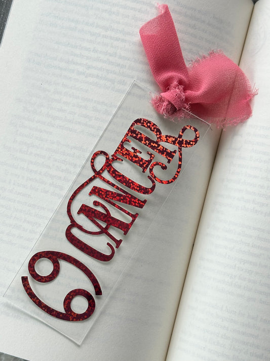 Zodiac - Cancer - Acrylic Bookmark (Pink Holographic Glitter)