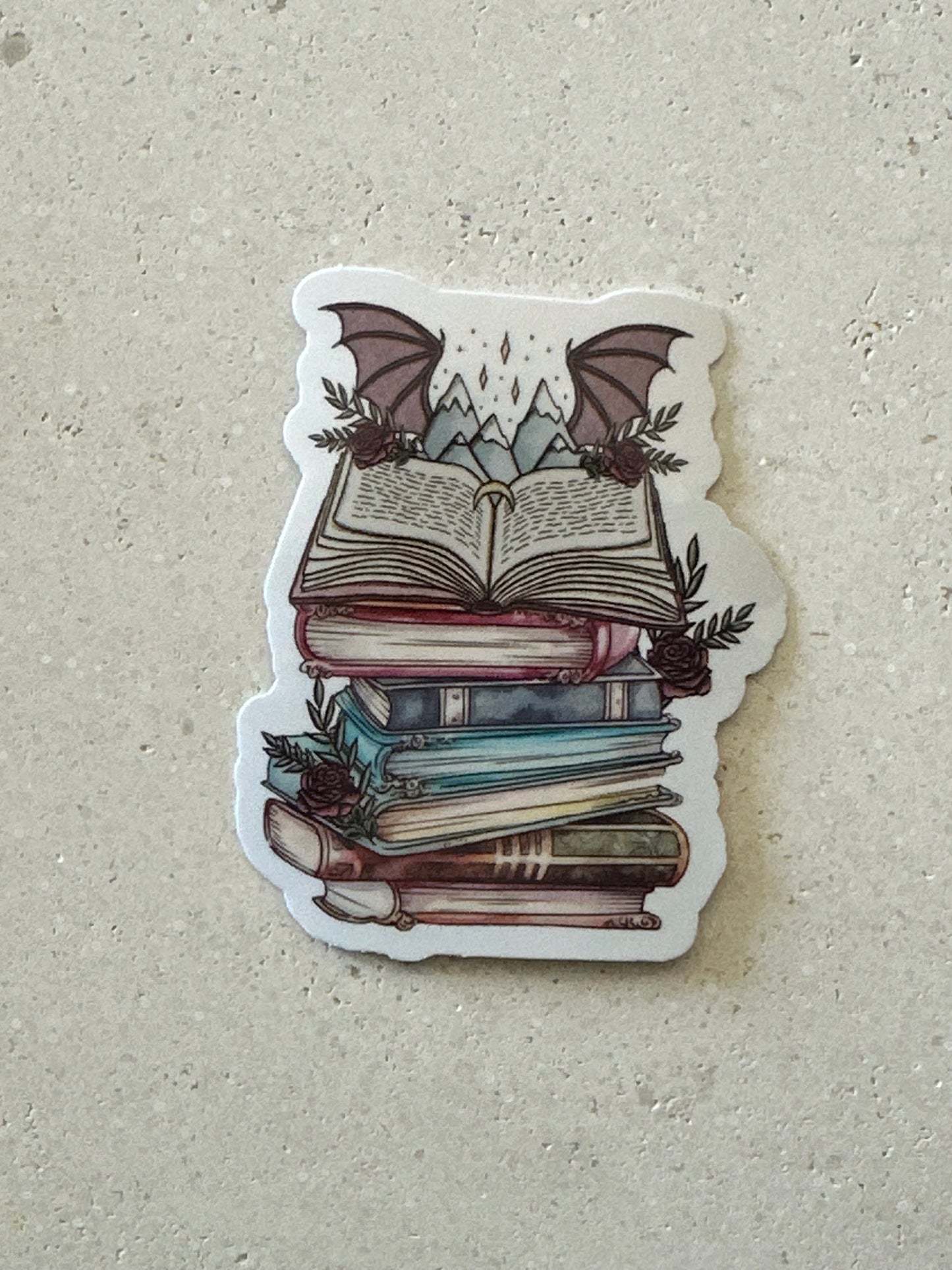 Bookstack, Wings, Mountains, Stars - Sticker