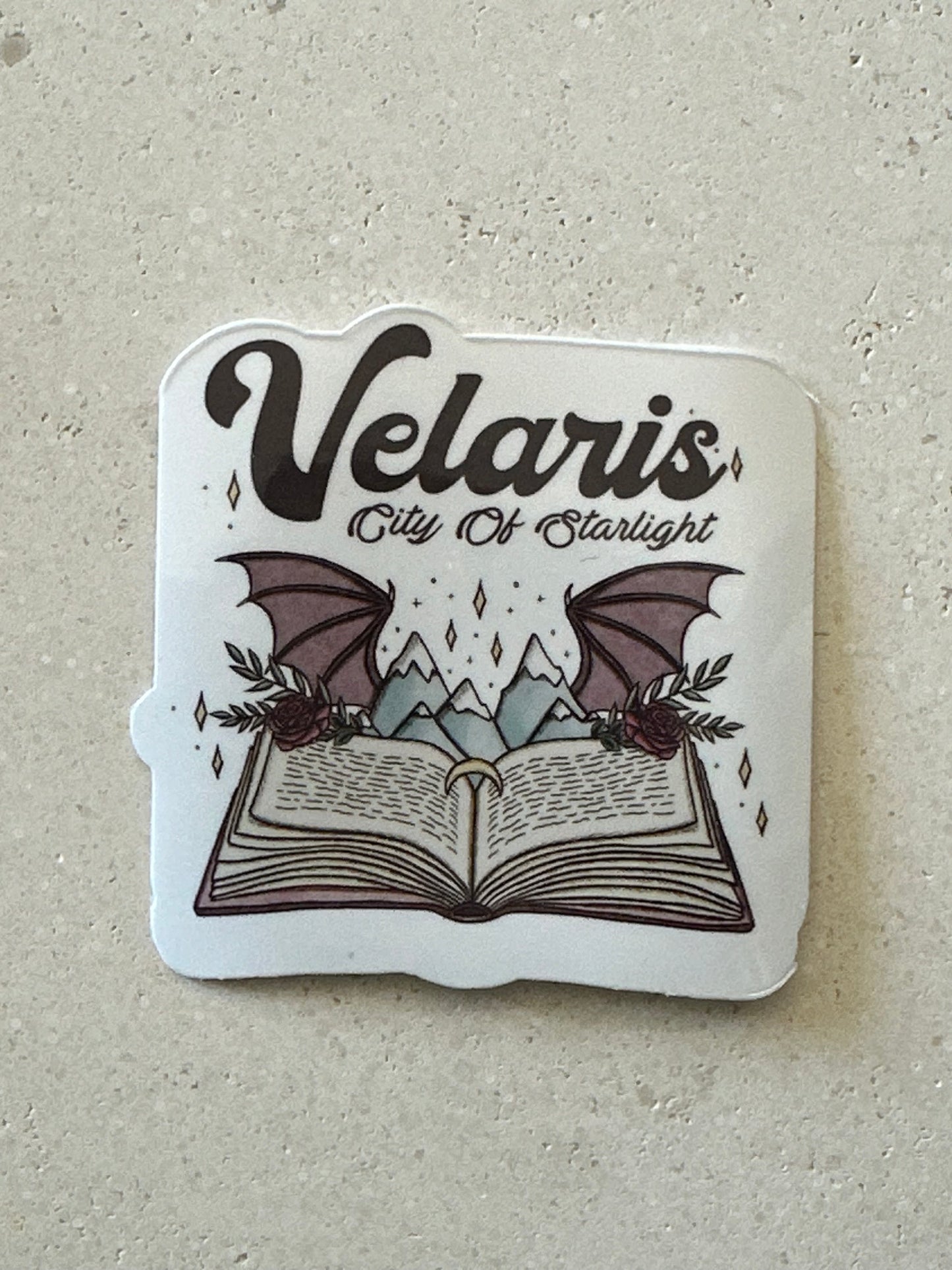 Velaris, Open Book, Wings, Mountains - Sticker