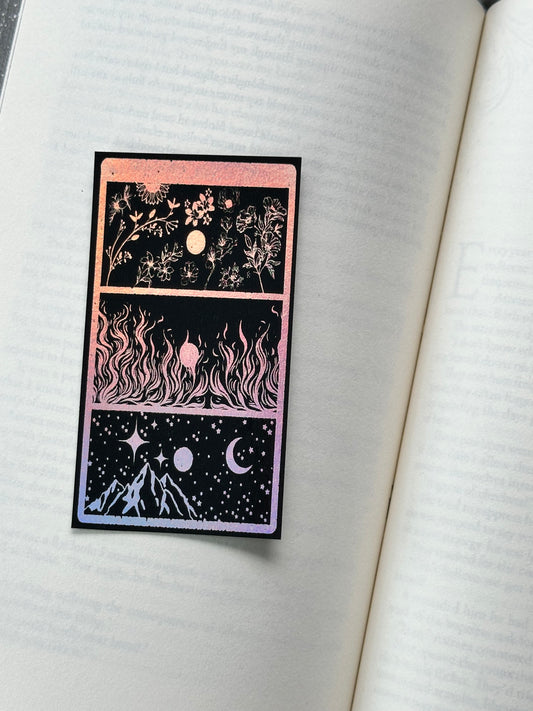 Flowers, Flames & A Night Sky - Foil Bookmark - (Silver Holographic)