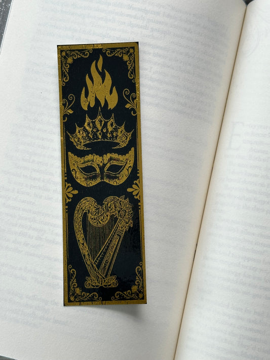 Crown, Mask, Harp, Flames - Foil Bookmark - (Gold)