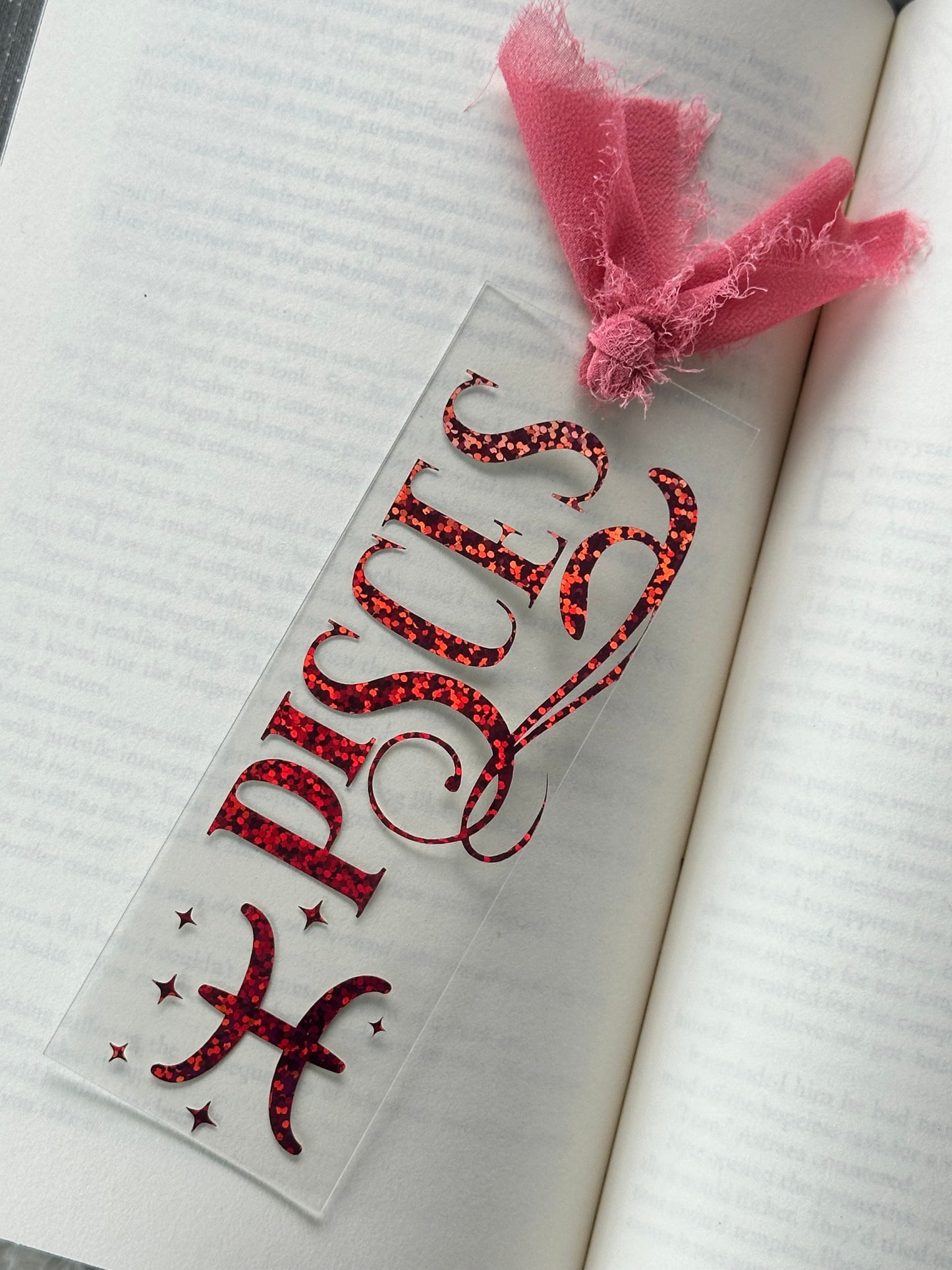 Zodiac - Pisces - Acrylic Bookmark (Pink Holographic Glitter)