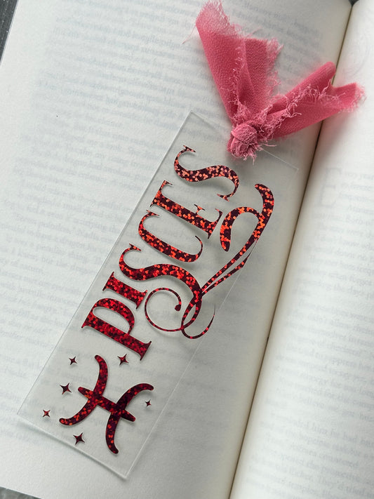 Zodiac - Pisces - Acrylic Bookmark (Pink Holographic Glitter)