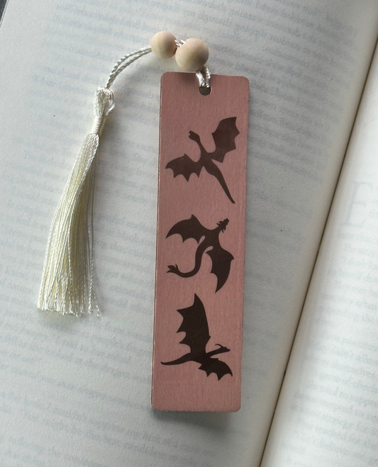 Dragons - Wood Bookmark - (Rose)
