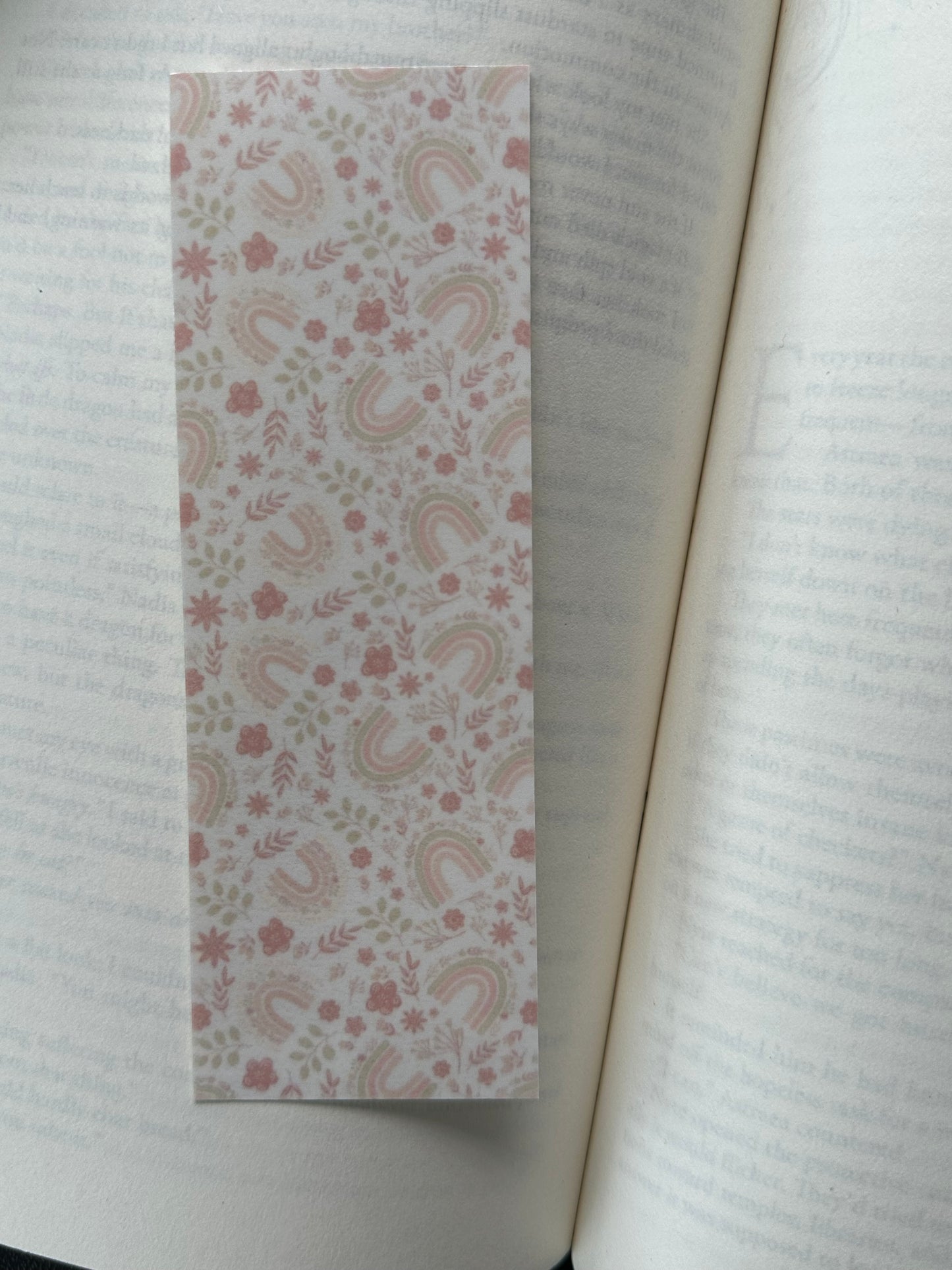 Rainbows & Flowers (Beige BG) - Bookmark
