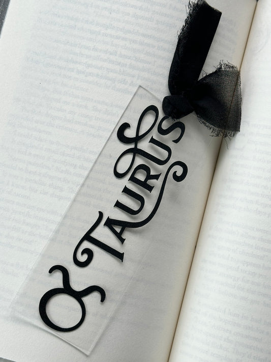 Zodiac - Taurus - Acrylic Bookmark (Black Glitter)