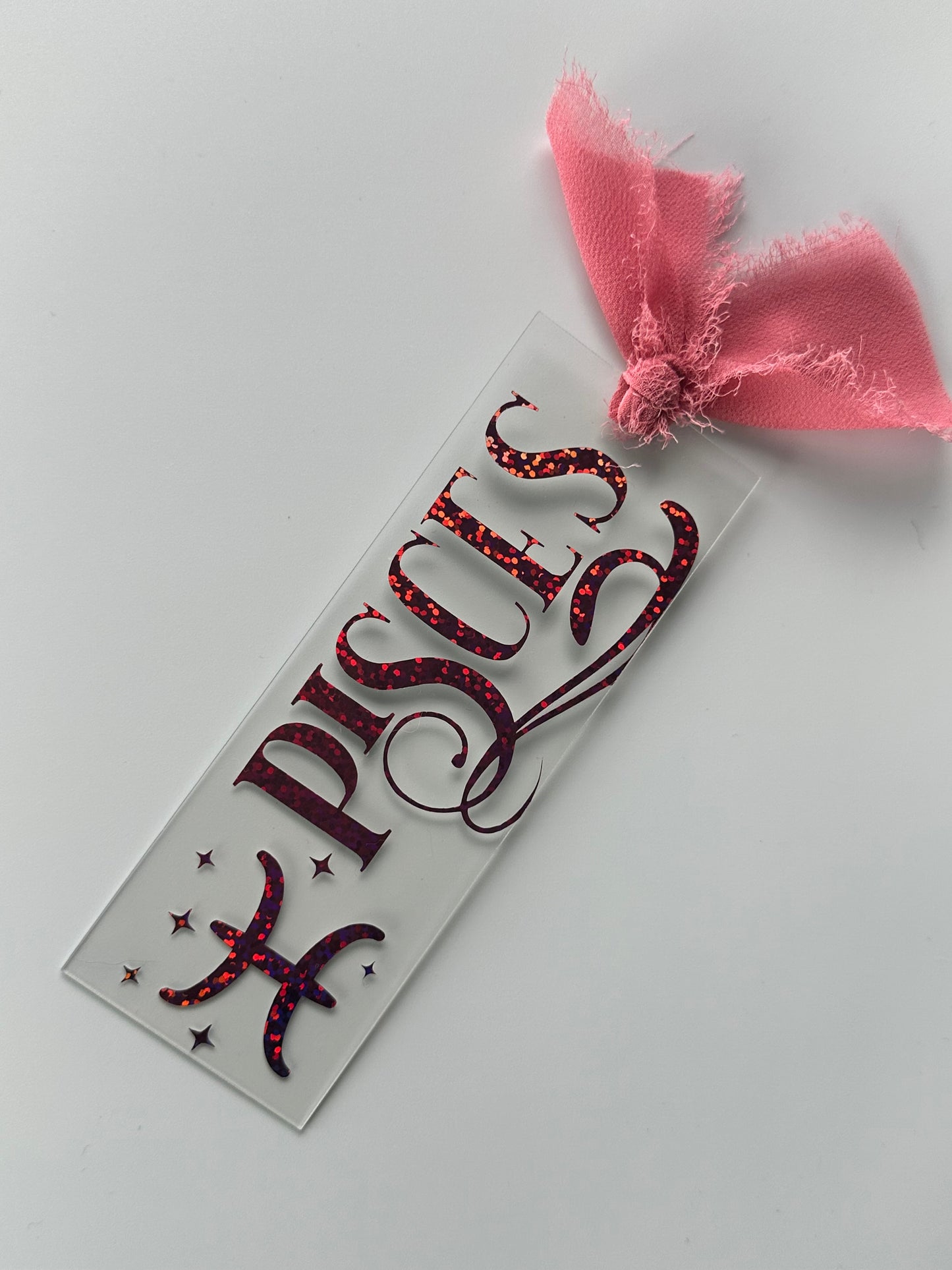 Zodiac - Pisces - Acrylic Bookmark (Pink Holographic Glitter)