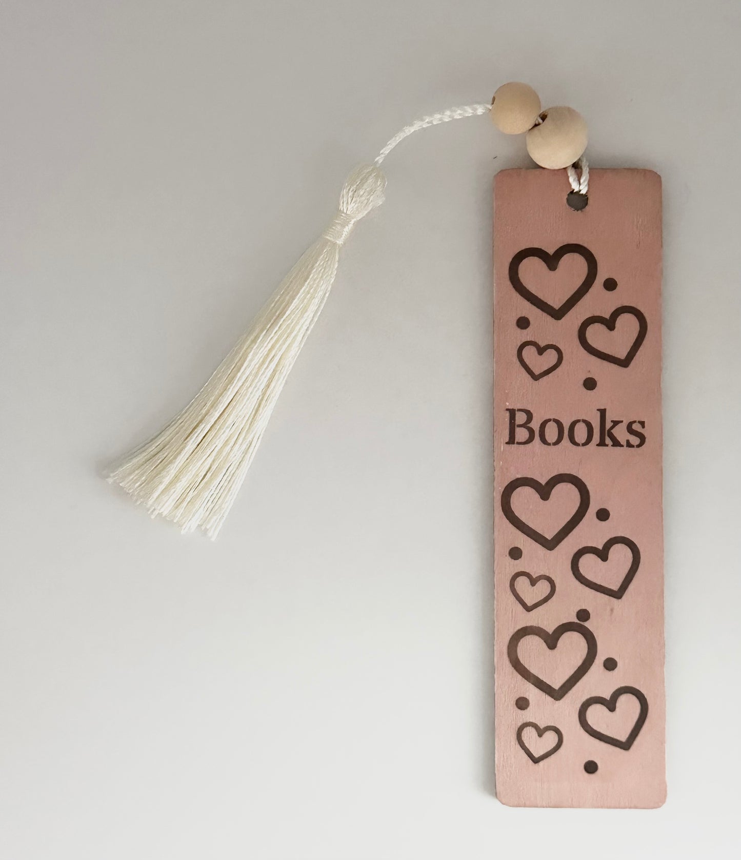 Hearts & Books - Wood Bookmark - (Rose)