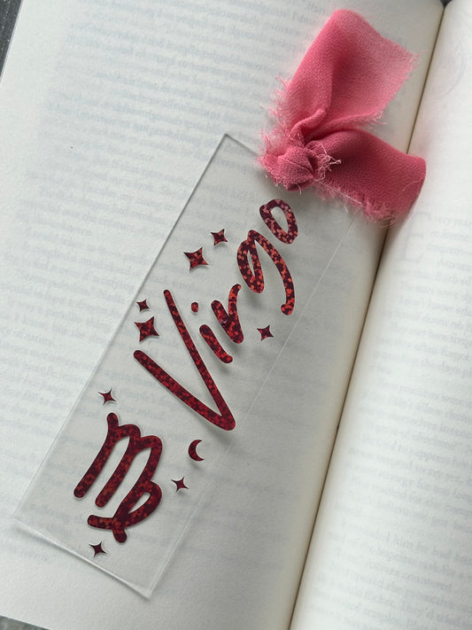 Zodiac - Virgo - Acrylic Bookmark (Pink Holographic Glitter)