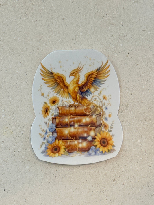Flaming Phoenix Book Stack - Sticker