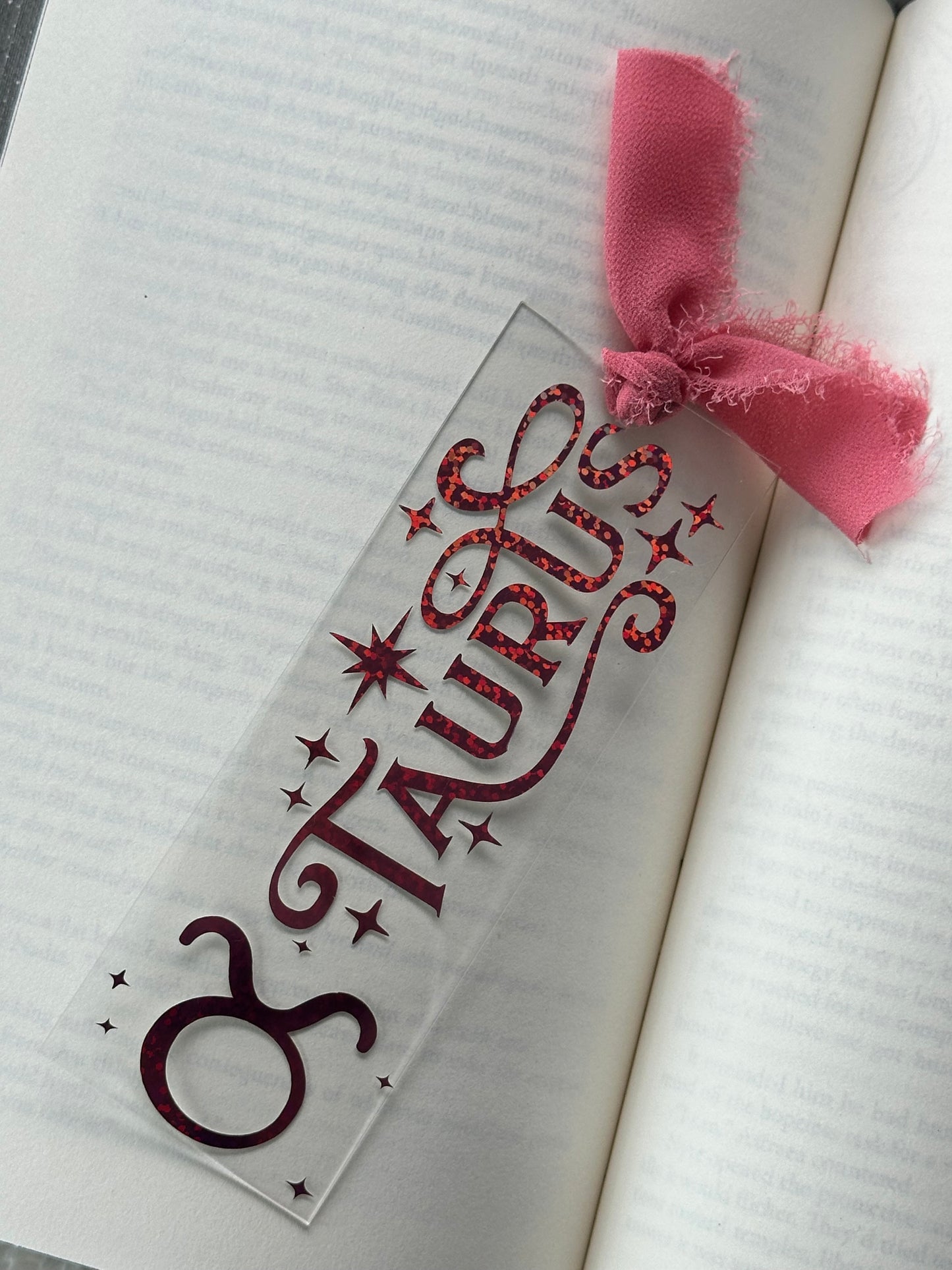 Zodiac - Taurus - Acrylic Bookmark (Pink Holographic Glitter)