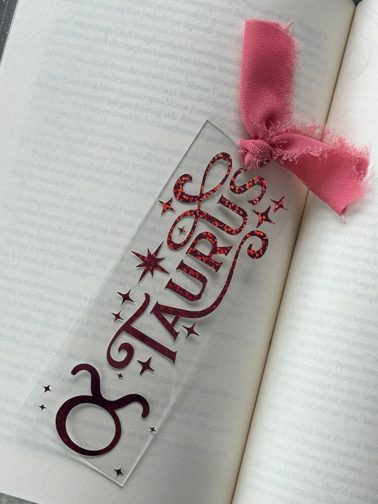 Zodiac - Taurus - Acrylic Bookmark (Pink Holographic Glitter)