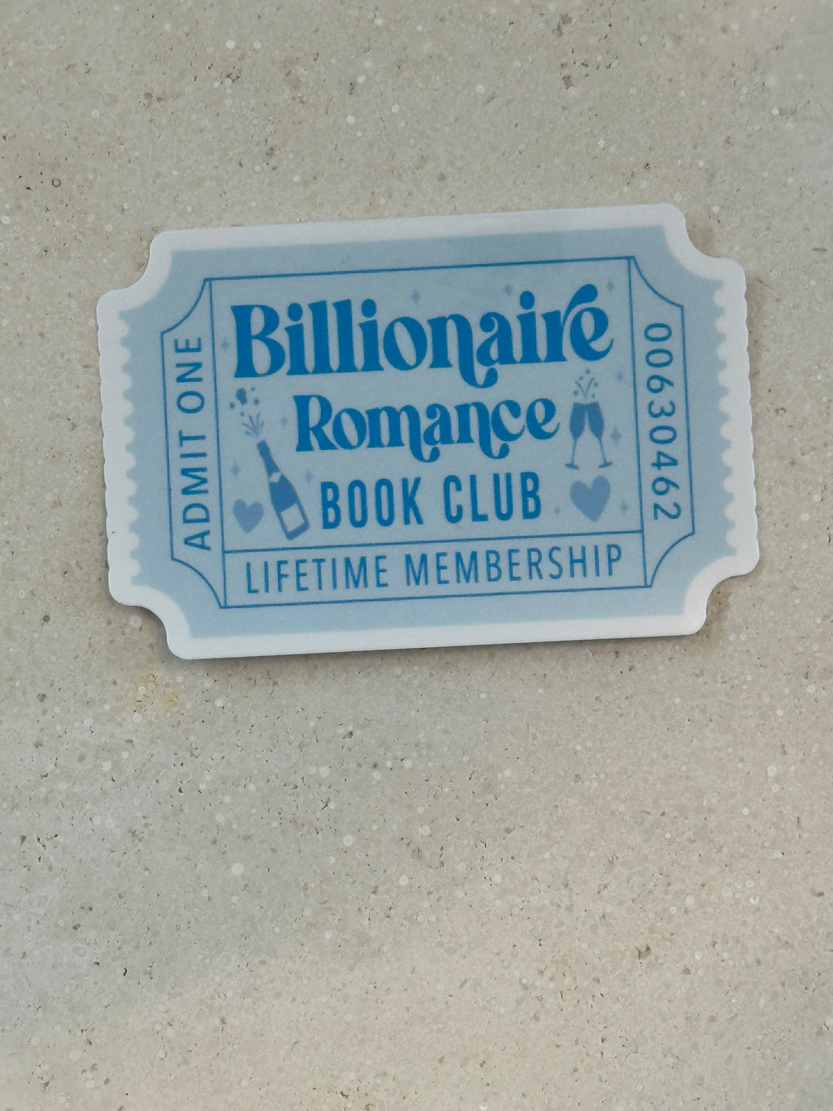 Billionaire Romance Book Club Trope Ticket - Sticker