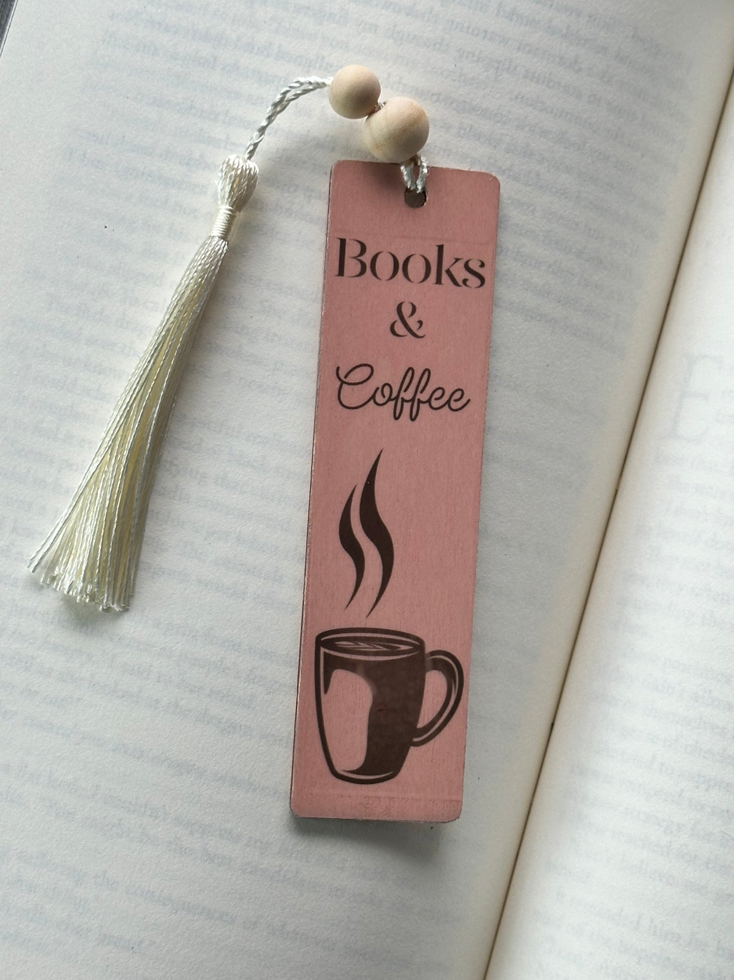 Books & Coffee - Wood Bookmark - (Rose)