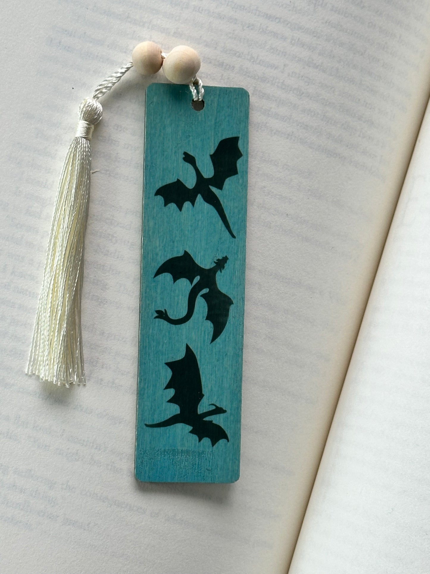 Dragons - Wood Bookmark - (Antique Aqua)