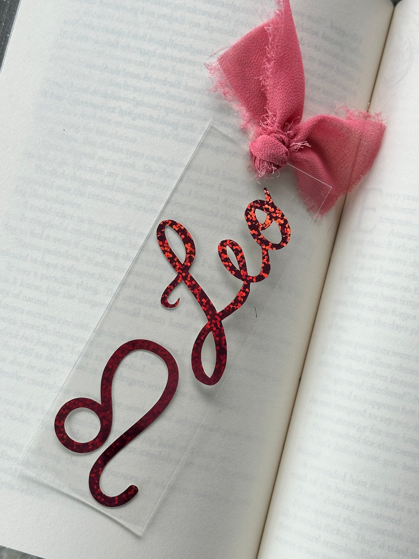 Zodiac - Leo - Acrylic Bookmark (Pink Holographic Glitter)