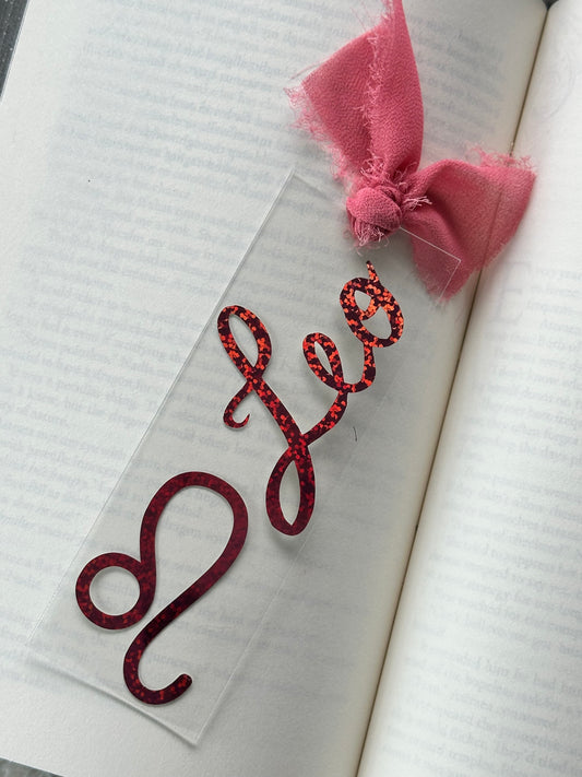 Zodiac - Leo - Acrylic Bookmark (Pink Holographic Glitter)