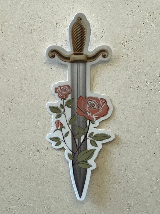 Gold Sword Pink Roses - Sticker