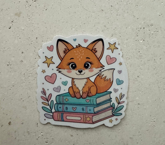 Cute Fox Book Stack - Sticker