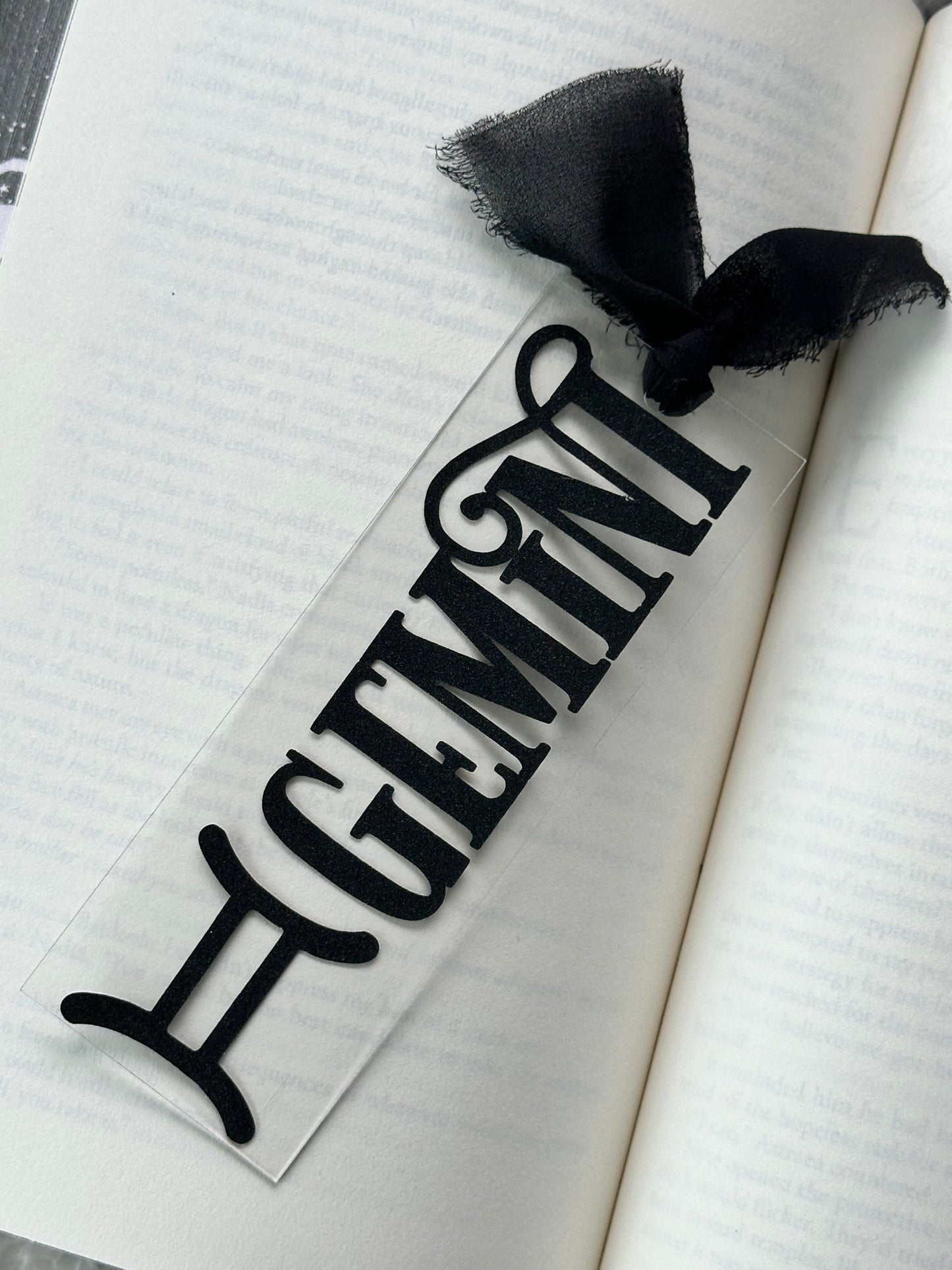 Zodiac - Gemini - Acrylic Bookmark (Black Glitter)
