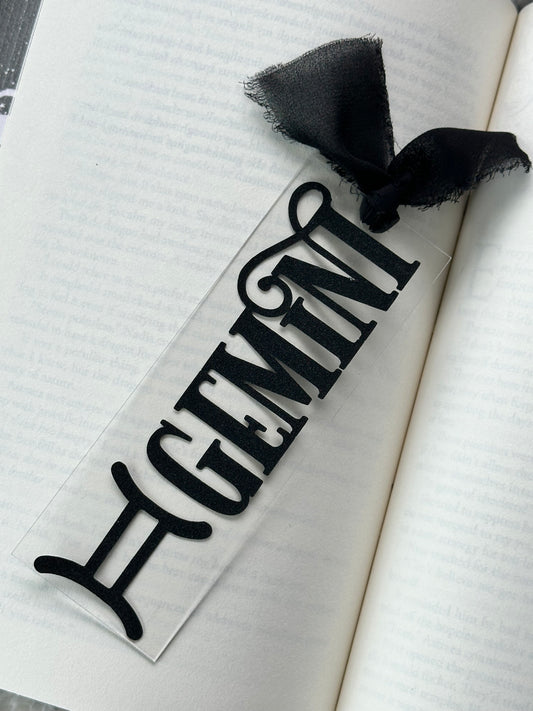 Zodiac - Gemini - Acrylic Bookmark (Black Glitter)