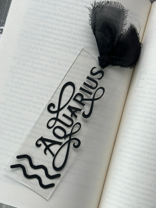 Zodiac - Aquarius - Acrylic Bookmark (Black Glitter)