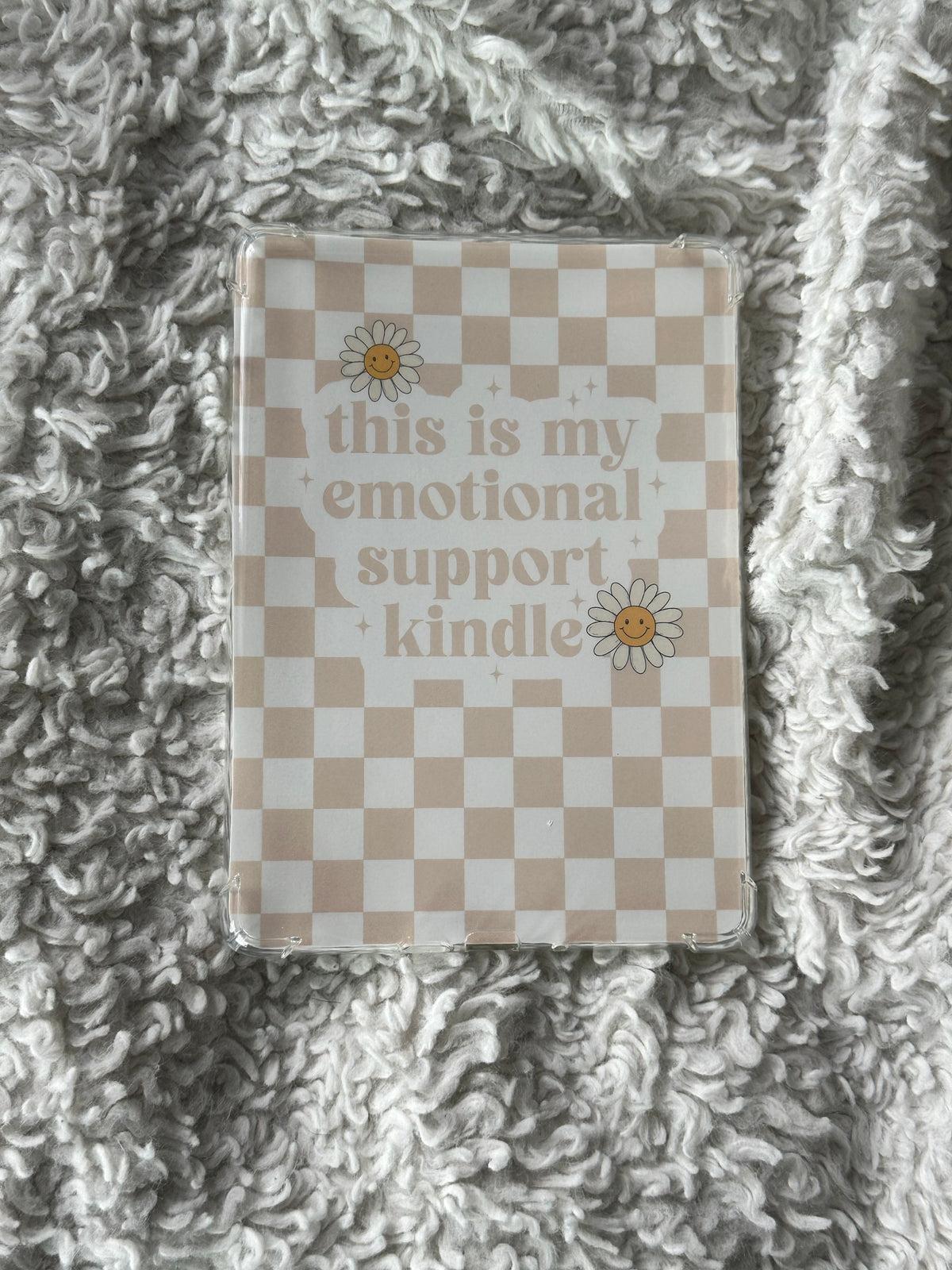 Emotional Support Kindle - Pink Checker & Daisies - E-Reader Case Insert - Kindle Coloursoft 5” x 7”