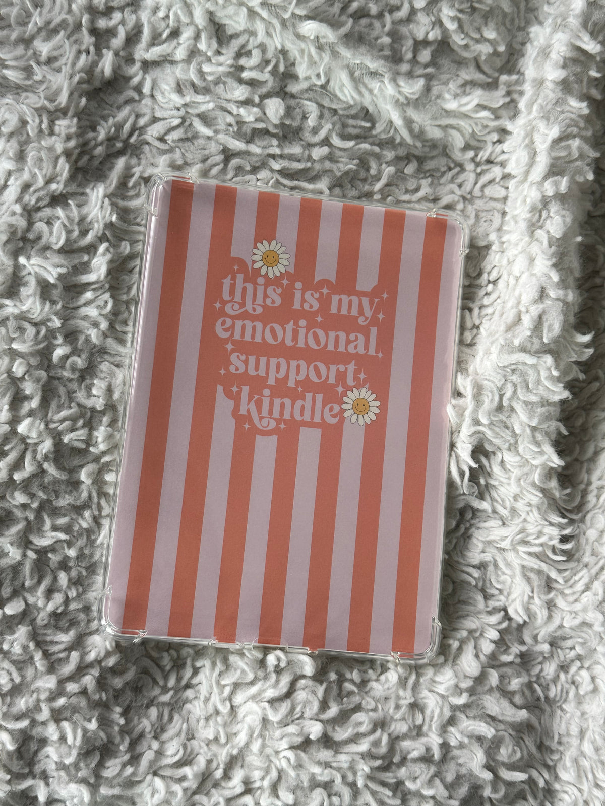 Emotional Support Kindle - Pink Stripes & Daisies - E-Reader Case Insert - Kindle Coloursoft 5” x 7”