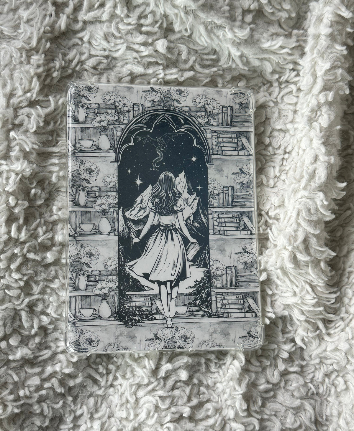 Fantasy Realm - B&W - E-Reader Case Insert - Kindle Paper White 12th Gen 5” x 7”