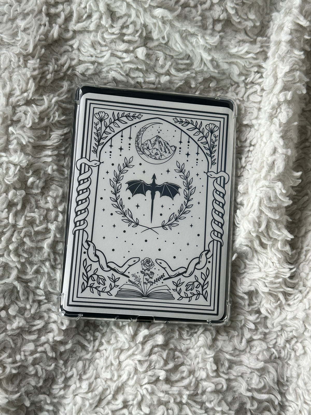 Fantasy Dragon - B&W - E-Reader Case Insert - Kindle Paper White 12th Gen 5” x 7”