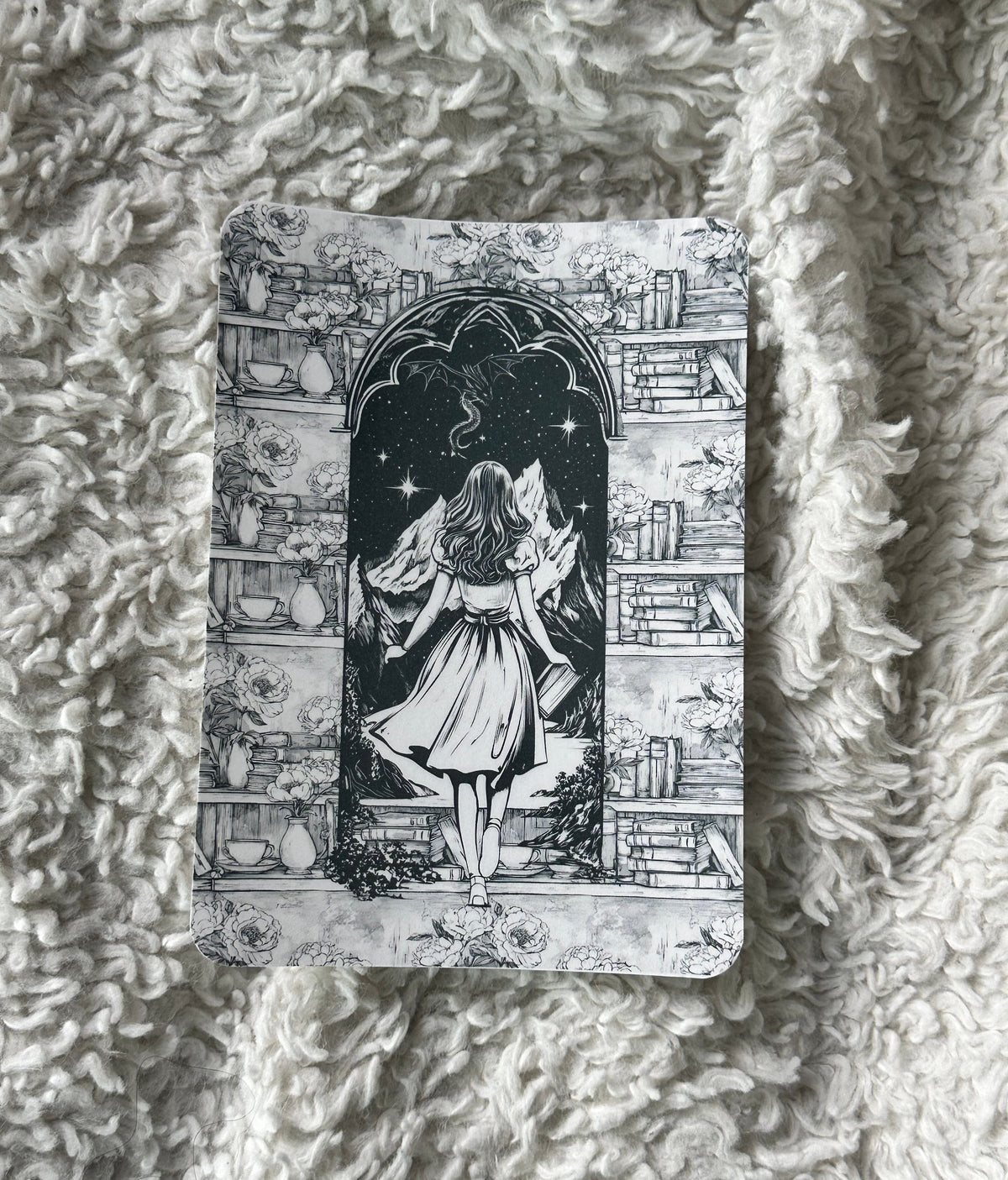 Fantasy Realm - B&W - E-Reader Case Insert - Kindle Paper White 12th Gen 5” x 7”